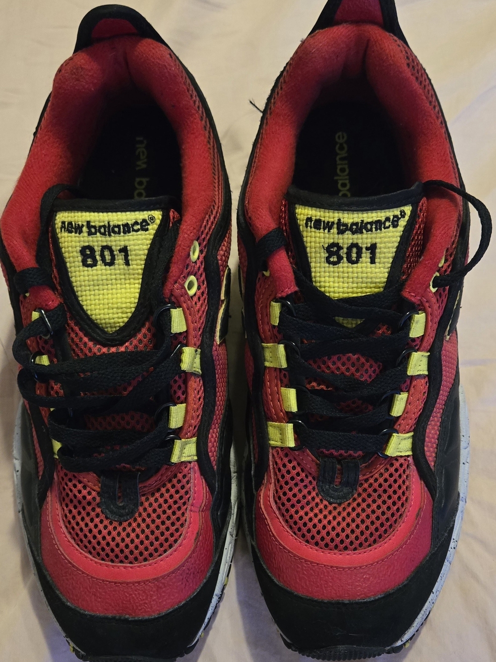 New Balance 801 Red and Black Sneakers with Yellow Accents Size 10.5